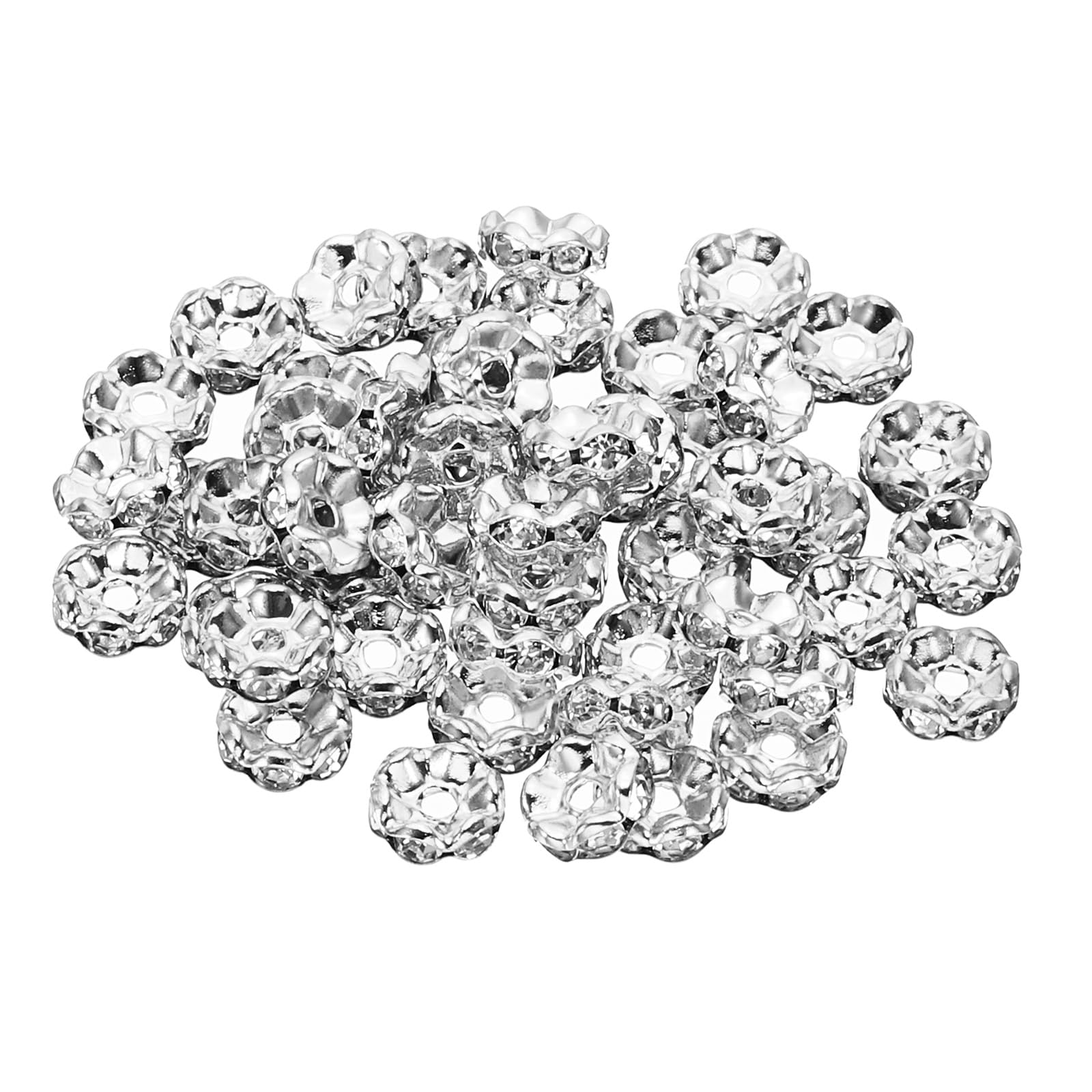 PATIKIL 8mm Spacer Beads, 200pcs Bead Spacers Rondelle Spacer Beads Rhinestone Charm Small Round Bulk Glass Beads Wave for Making Bracelets Necklaces DIY, Dark Silver