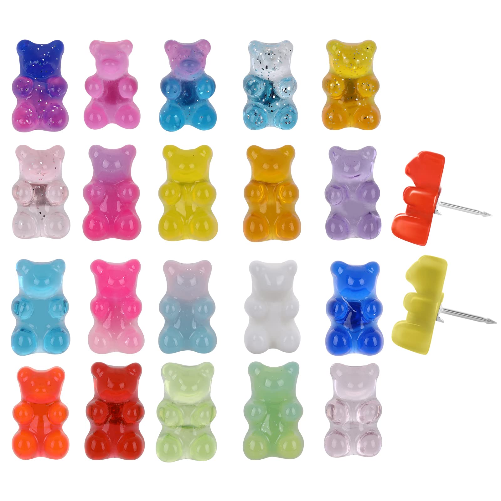 Prasacco 20 PCS Cute Push Pins, Bear Drawing Pins Clear Candy Color Thumb Tacks Decorative Push Pins for Photo Wall, Maps, Notice Board, and Cork Board