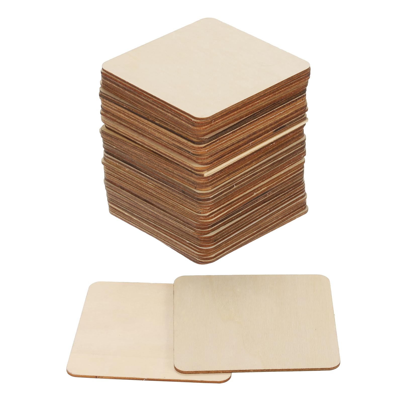 PATIKIL 4x4 Inch Unfinished Square Wood Slices, 50 Pack Blank Wooden Cutouts Board for DIY Art Crafts Painting Decor Coasters