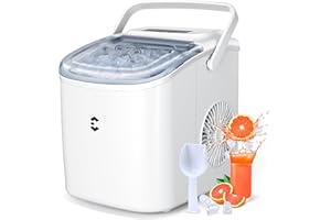 EASYERA Ice Maker Countertop, Portable Ice Machine 9 Cubes in 6 Mins, 26 lbs in 24 Hrs, Two Sizes of Bullet Ice Self-Cleaning with Ice Scoop, Bag, and Basket, for Kitchen, Party, RV, Bar-White