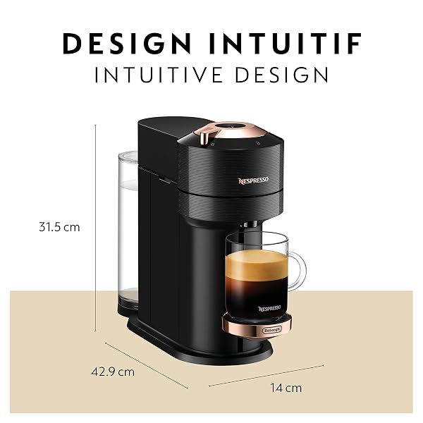 NESPRESSO VERTUO NEXT COFFEE AND ESPRESSO MACHINE BY DE’LONGHI, BLACK WITH ROSE GOLD