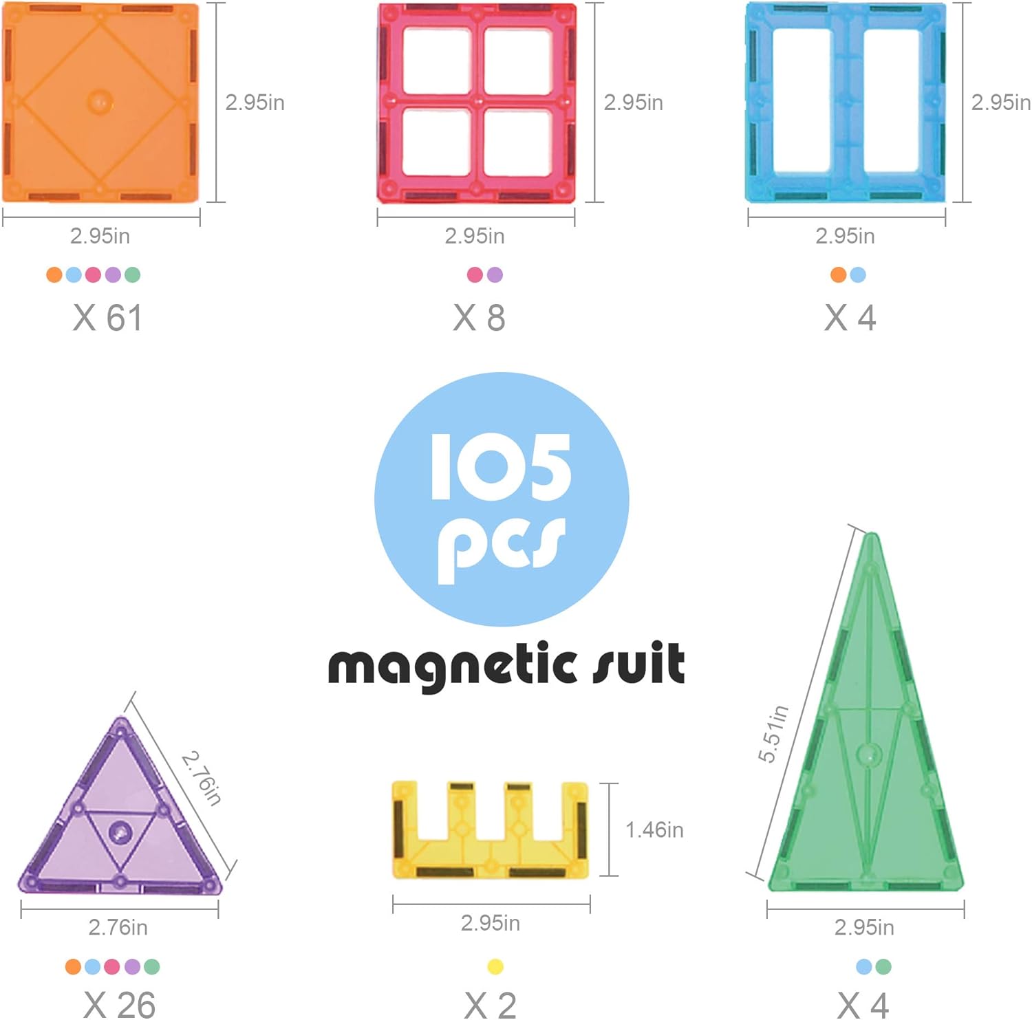 KIDDYCOLOR 105Pcs 3D Magnet Building Tiles, Construction Toys for Kids, Magnetic Building Blocks Set for Boys/Girls, Educational STEM Toys: Toys & Games
