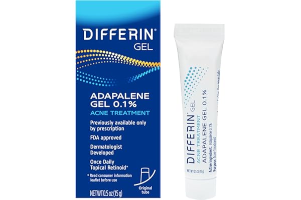 Differin Acne Treatment Gel, 30 Day Supply, Retinoid Treatment for Face with 0.1% Adapalene, Gentle Skin Care for Acne Prone Sensitive Skin, 15g Tube