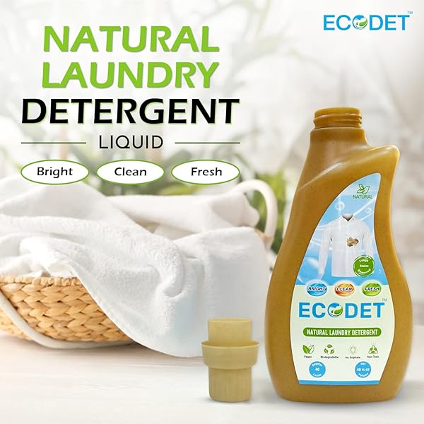 ECODET NATURAL LIQUID LAUNDRY DETERGENT | 40 OZ (PACK OF 1) | PLANT-BASED BIODEGRADABLE FORMULA | HE COMPATIBLE | ODOR & STAIN REMOVAL | ECO-FRIENDLY, SAFE FOR KIDS & PETS | SUSTAINABLE PACKAGING