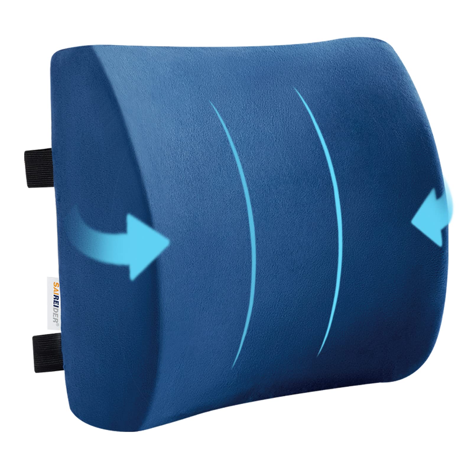 SAIREIDER Office Chair Lumbar Pillow, Memory Foam Back Support Pillows for Car、Gaming Chair、 Home Chair, Fatigue Relief Correct Posture, Double Adjustable Straps(Navy Blue)
