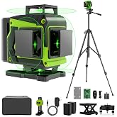 16 Lines Laser Level with Tripod,4x360&deg;Self Leveling Laser Level,2 Batterie | with Tripod,Laser Level 360 Self Leveling,Green Cross Line Lazer Leveler Tool for Picture Hanging,Home Renovation,Indoor