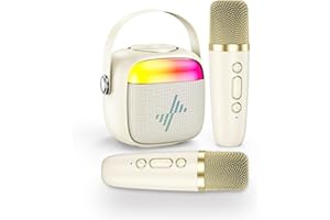 LENRUE Karaoke Machine for Kids, Birthday Gifts for Girls Boys Teens with 2 Wireless Microphone, Colored Lights, Trendy Stuff Gifts for 3, 4, 5, 6, 7, 8, 9, 10 +Year Old (White)