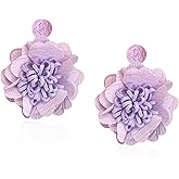 QIAOLEHUI Handmade Fabric Flower Dangle Earrings for Women Bohemian Floral Cloth Earrings for Casual Wear lightweight