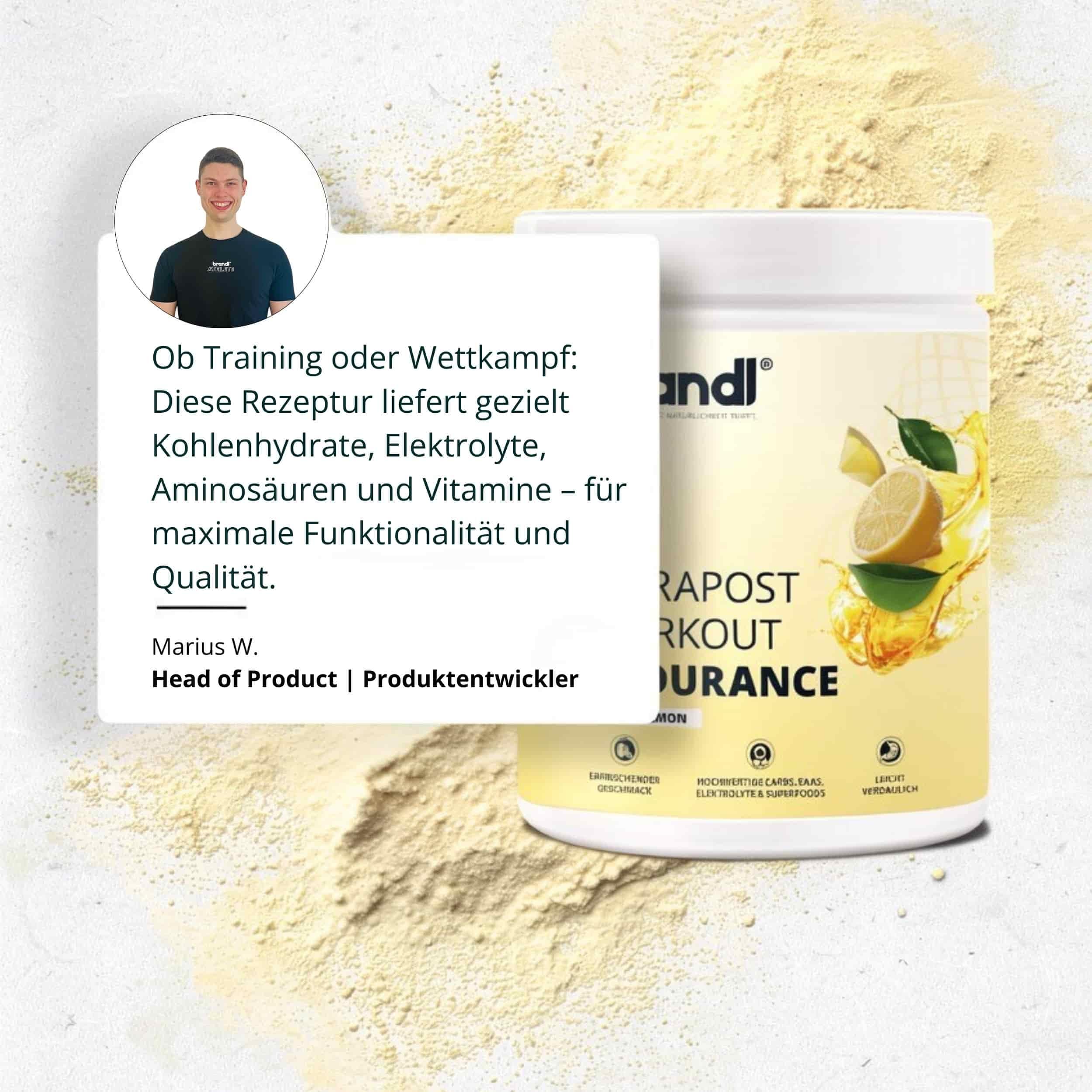 Sport all-in-One Ausdauer-Drink Endurance - hochwertige Elektrolyte, Kohlenhydrate, EAAs & Superfoods - Isotonisches Getränkepulver lemon by brandl® - Electrolytes, Eiweiß - 600g Intrapost Workout 7