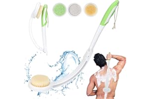 LYIGEOL 19" Foldable Extra Long Handle Curved Body Scrub Bath Brush, 3 in 1 Back Shower Brush Scrubber Set for Cleaning, with