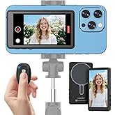 Vlog Selfie Monitor Screen iPhone, 4K 60fps Recording, Wireless Screen Mirroring with Remote Control, Magnetic Fixation, 180° Rotation, 3 Levels of Brightness, Compatible with iPhone & Android