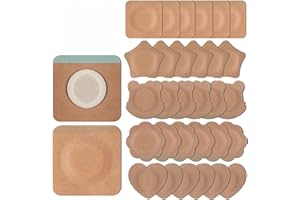 JAYRUIMICE 30 Pcs Disposable Castor Oil Patches,Spunlace Absorbent Wrap Organic Cotton,Highly Absorbent,Leak-Proof,Self-Adhesive,No Wash,Breathable(Oil Not Included) (Mix Shape,Skin Color)