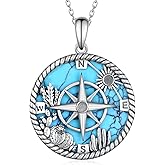 Compass Necklaces 925 Sterling Silver Compass Pendant Turquoise Necklace Travel Gifts for Women Compass Lover