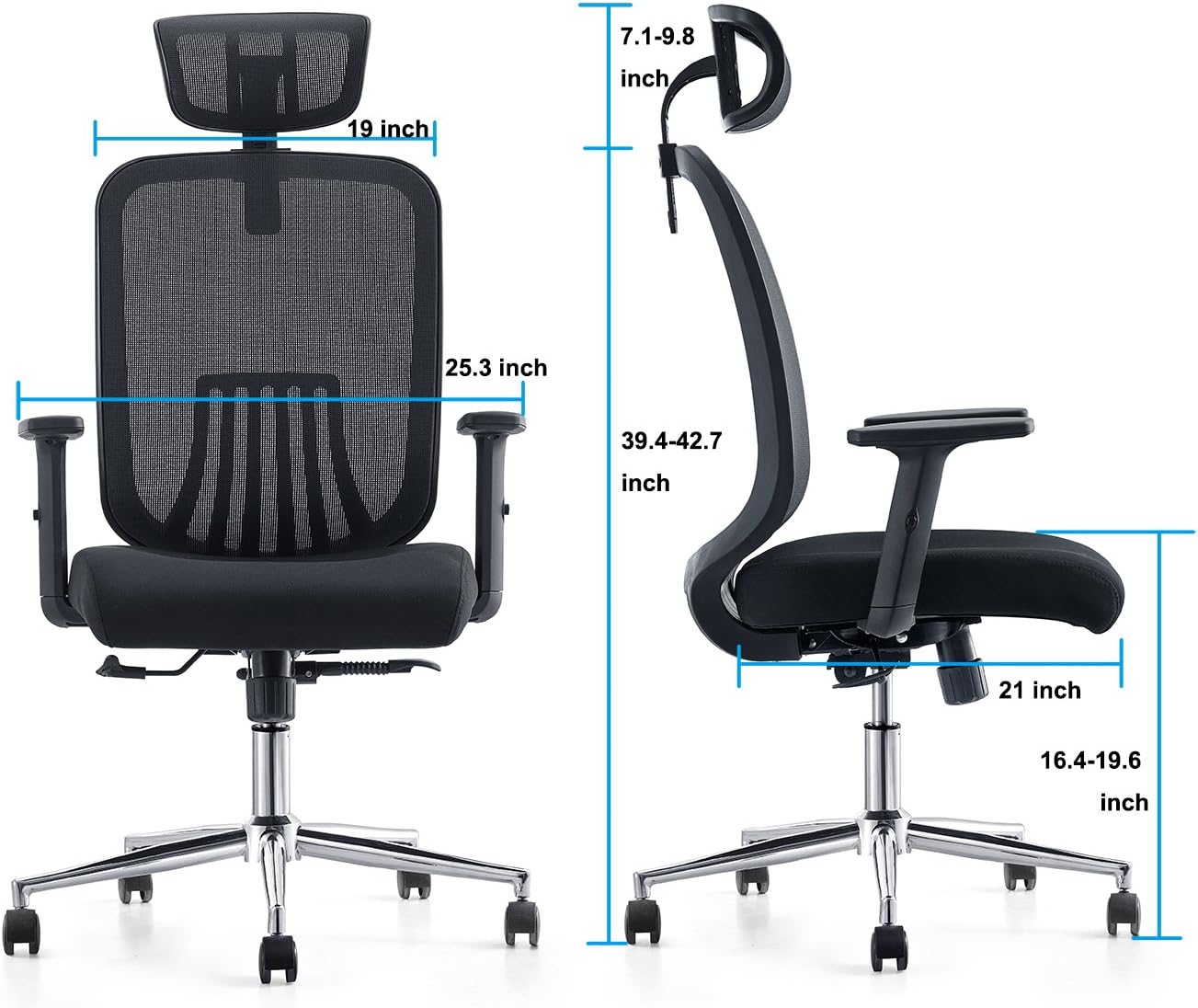 Cedric Office Chair, Breathable Mesh Computer Chair with Ergonomic Lumbar Support, Black Swivel Desk Chair with Adjustable Armrest, Headrest, Soft Cushion Seat: Furniture & Decor