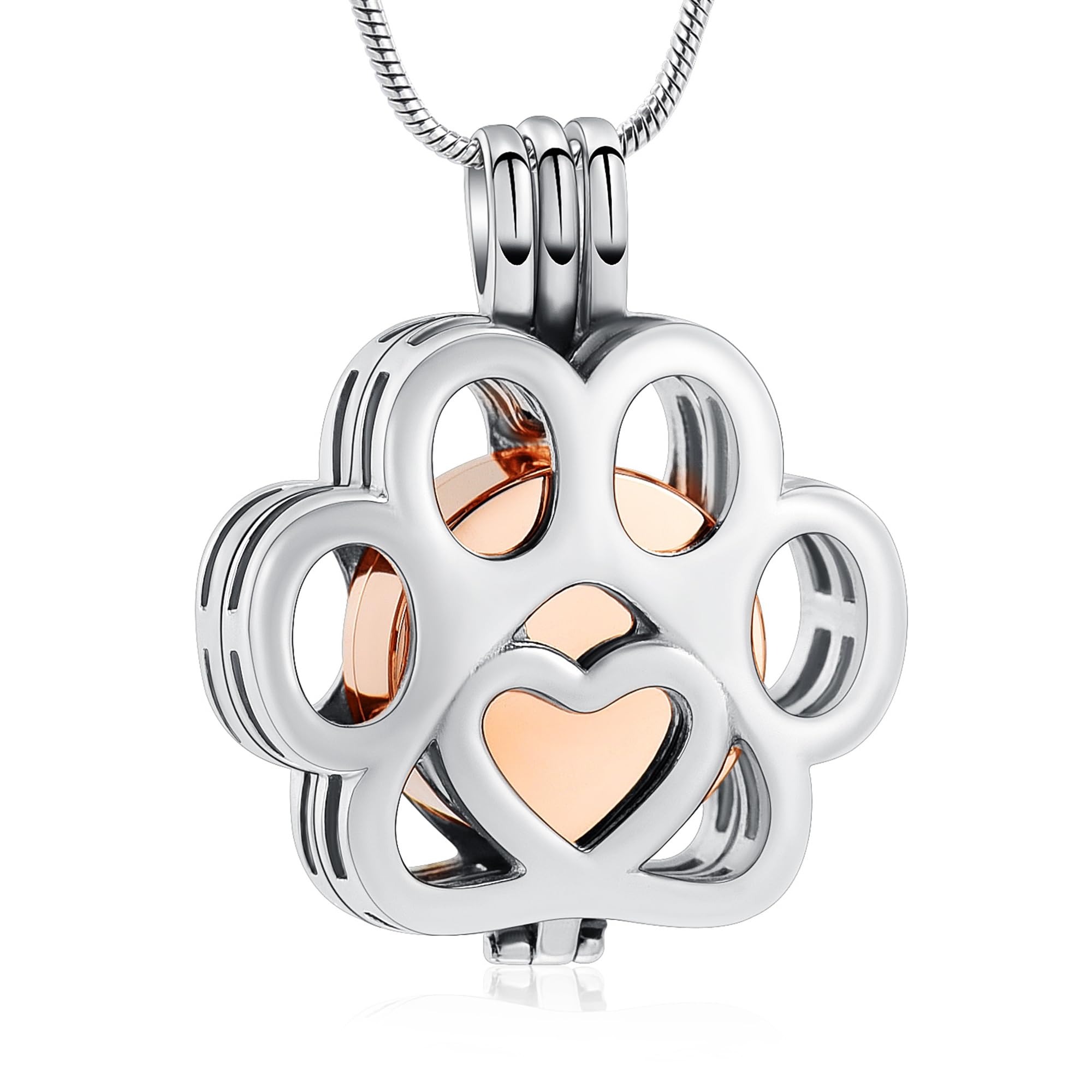 VCCWYQK Cremation Jewelry For Ashes For Dog/Cat Paw Stainless Steel Memorial Locket Urn Necklace Inside Mini Case Keepsake Cremation Jewelry for Pet (A-Silver+Rose Gold)