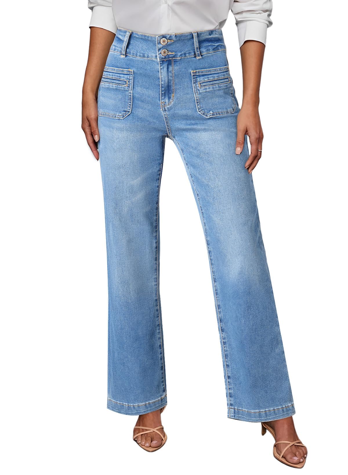 Sidefeel Women's Straight Leg Jeans High Waisted Trendy Loose Fit Wide Leg Denim Pants Iceland Blue Size 12 Image