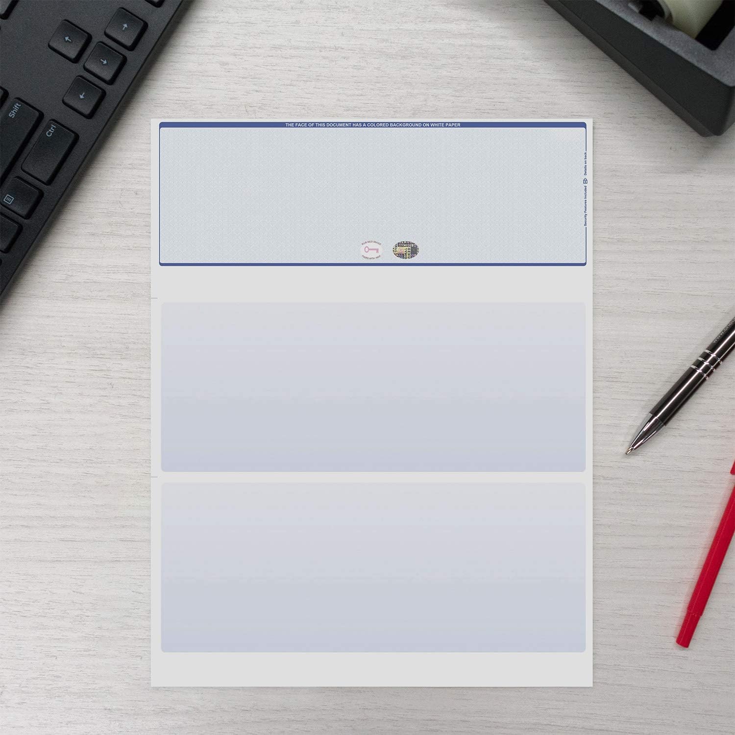 Blank Hologram Top Computer Checks, Blank Top Hologram Laser Checks with Perforated Vouchers, Qty. 250 Blue : Office Products