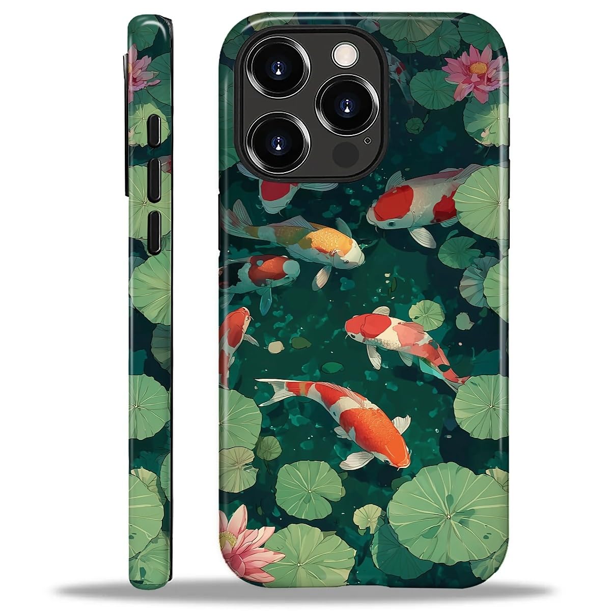 Kapadiy Case for iPhone 16 Pro Max Case,Koi Fish Water Lily Lotus Design - Hybrid Dual Protection Silicone + Hard PC Shockproof Full Body Cover Slim Anti-Scratch Protective Case for Men Women