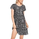 Naanle Chic Beautiful Pattern Women's Comfy Nightgown Short Sleeve Daily Loose Girls Nightshirts Loungewear PJs Dress S-XXL