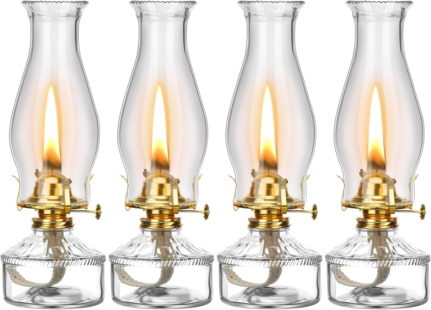 Oil Lamps & Accessories - 4 Pieces Oil Lamps, Vintage Glass Kerosene Lamp Oil Lantern, Classic Chamber Hurricane Lamps Decorative Oil Lamp for Indoor Use Home Tabletop Decor and Emergency Lighting, 12.4 Inches Height