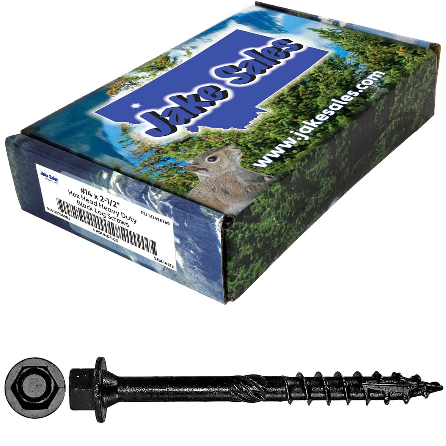 Jake Sales #14 X 2-1/2" Heavy Duty Black Timber/Log/Landscaping Wood Screws - Exterior Coated Heavy Duty Screws. 9 x 5 Pound Boxes - ~1,773 Screws Image