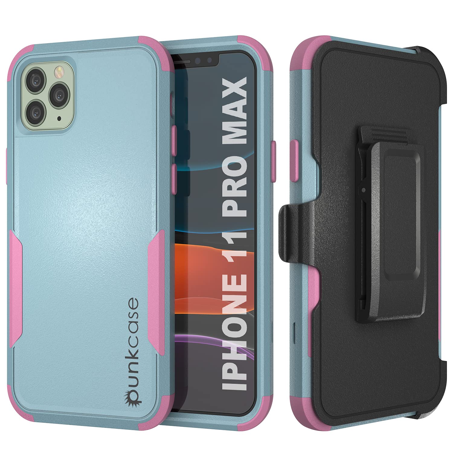 Punkcase for iPhone 11 Pro Max Belt Clip Holster Case [Patron Series] 4-1 Rugged & Protective Multilayer Phone Cover W/Integrated Kickstand for iPhone 11 Pro Max (6.5") (2019) [Mint-Pink]