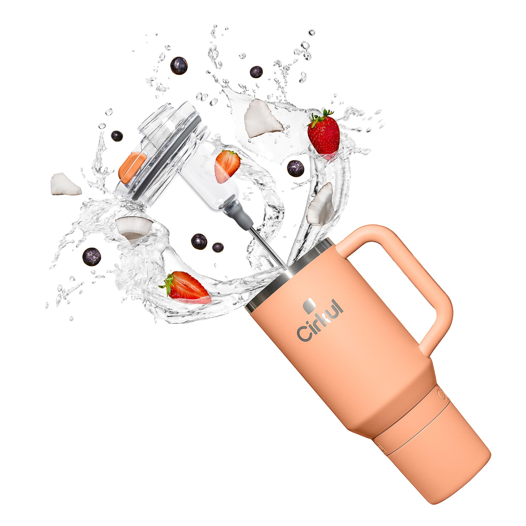 Photo 1 of (missing mouth cover) Cirkul 40oz. Apricot Stainless Steel Tumbler with Handle, All-Day StrawSip™, Double-Wall Insulated