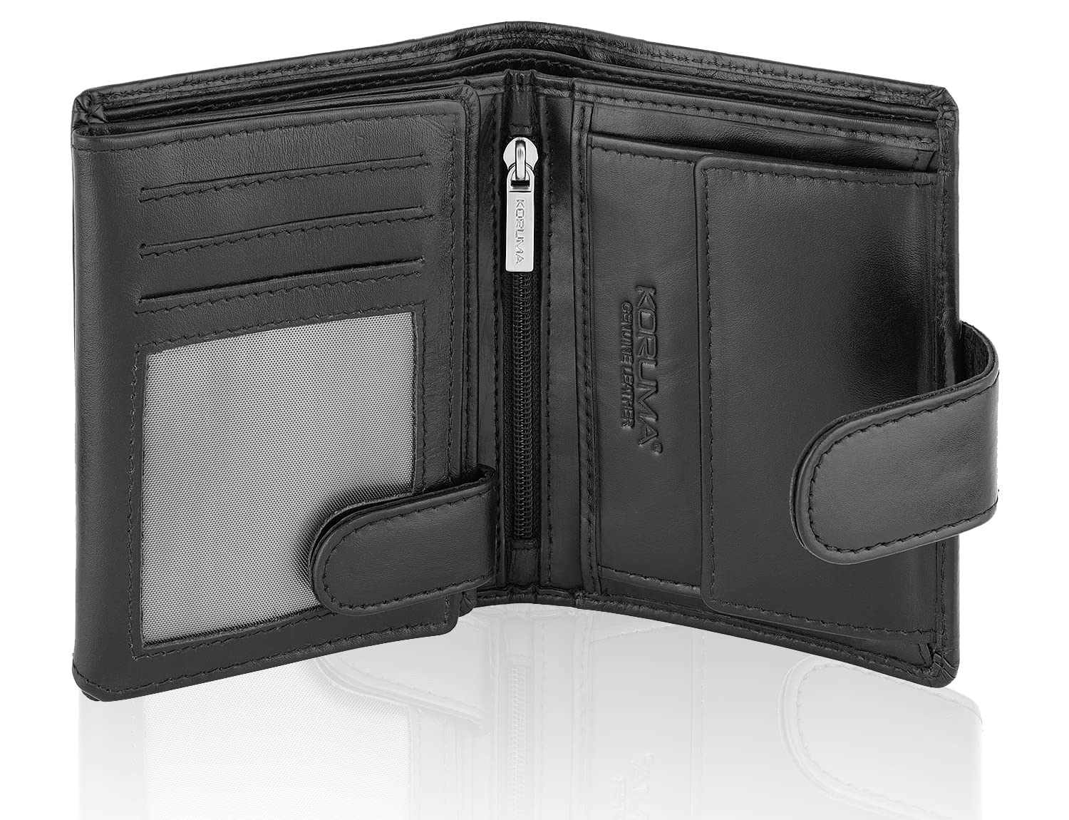 KORUMA Quality RFID Blocking Leather Men Wallet with Coin Pocket (Black)