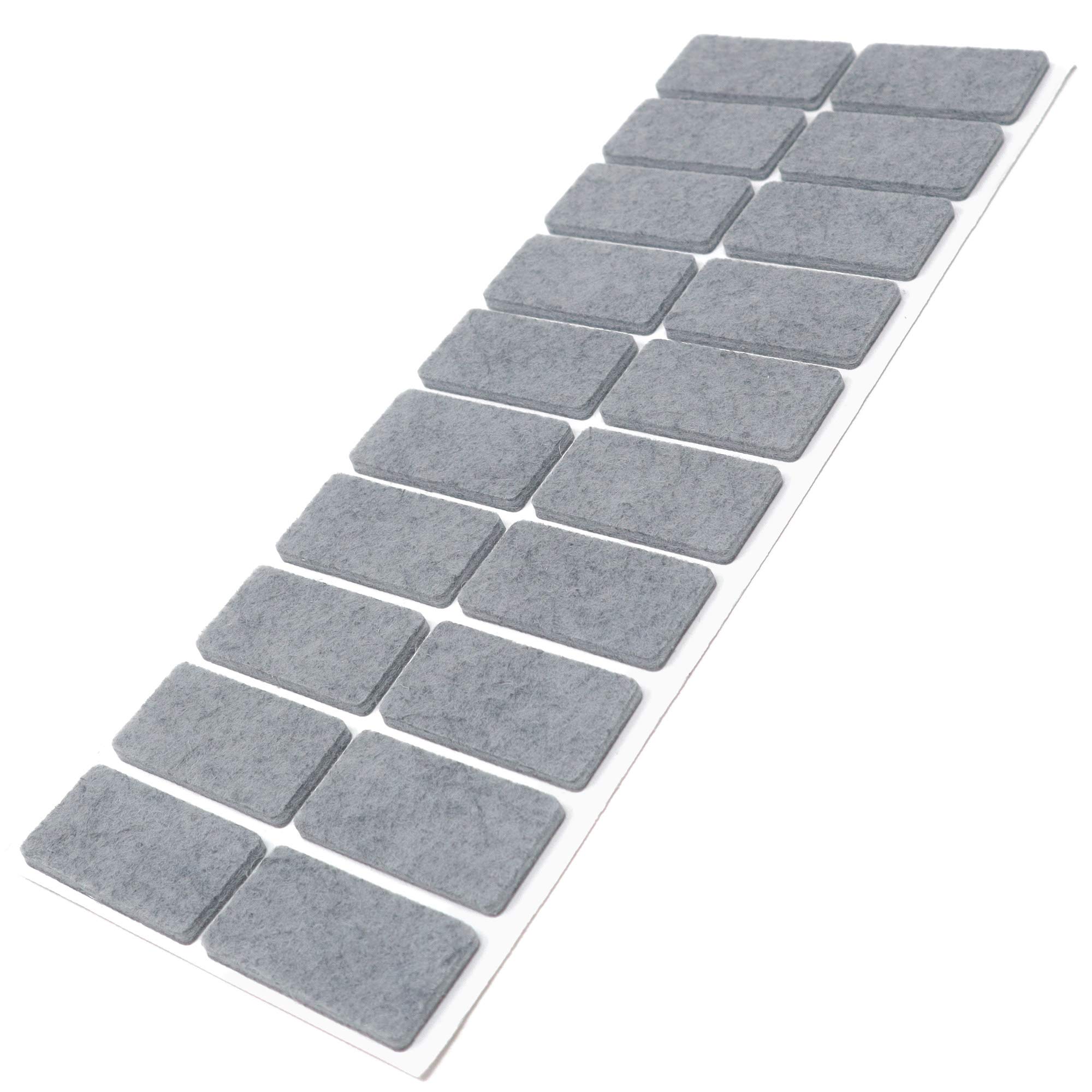 Adsamm Grey 0.138'' (3.5 mm) Thick Felt Grip Pads, 20 Pieces - Rectangular Self-Adhesive Furniture Glides for Smooth Floors