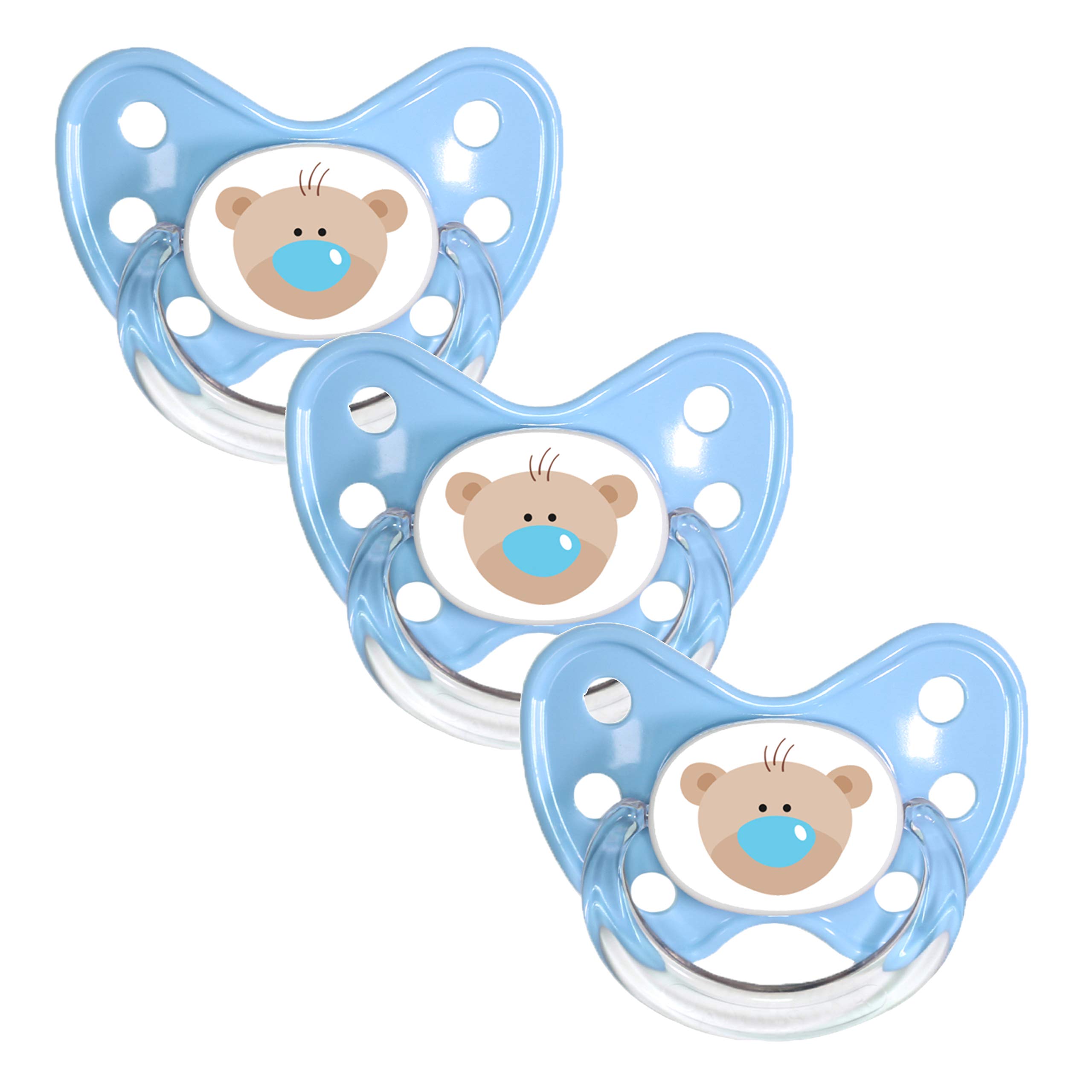dentistar Silicone Soother Set of 3 - Size 3, from 14 Months - Tooth and Jaw Friendly Silicone Soother with Dental Step - BPA Free - Made in Germany - Bear, Blue