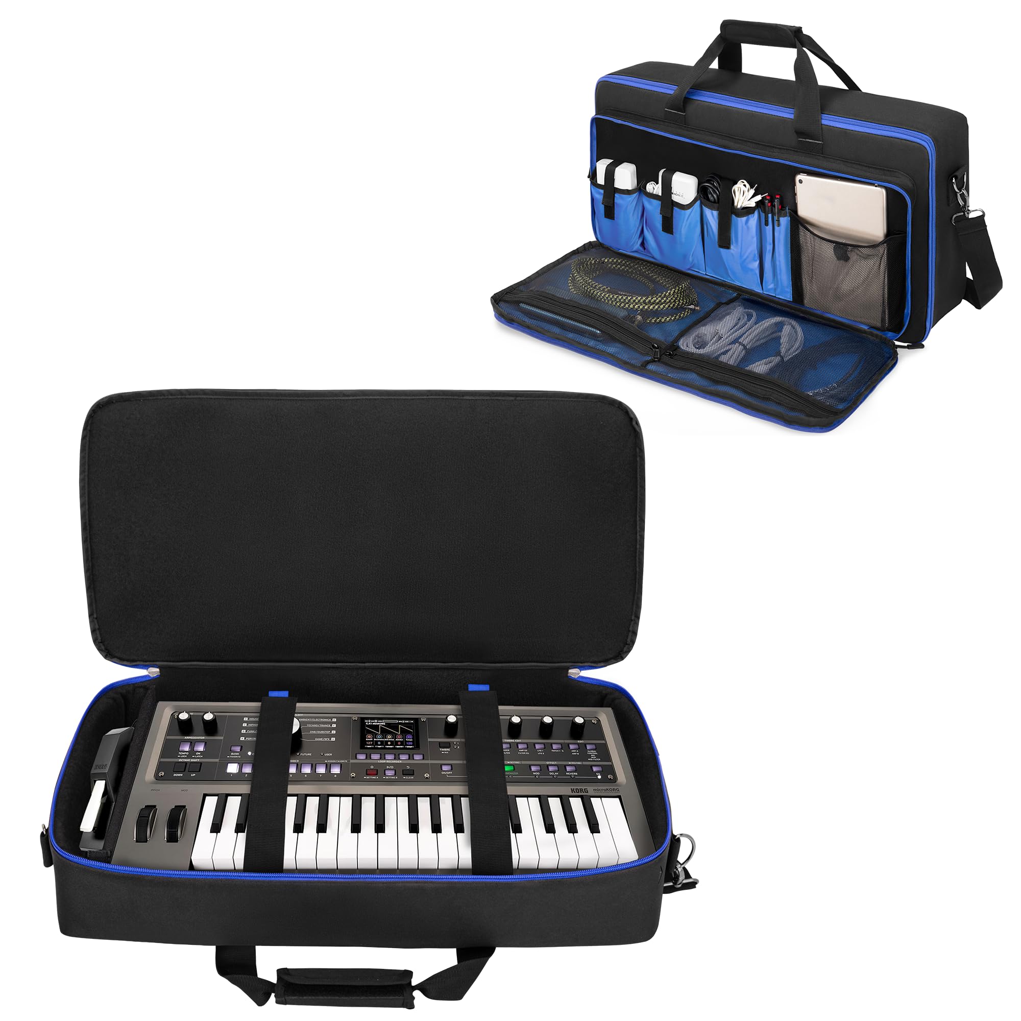 Photo 1 of Rexmica Carrying Case Compatible with DJ Controllers/ 37 Key Keyboard/Multi-Effects Pedals, Pedal Board Storage Bag with Compartment for Accessories, Gig Bag Keyboard Case with Shoulder Strap