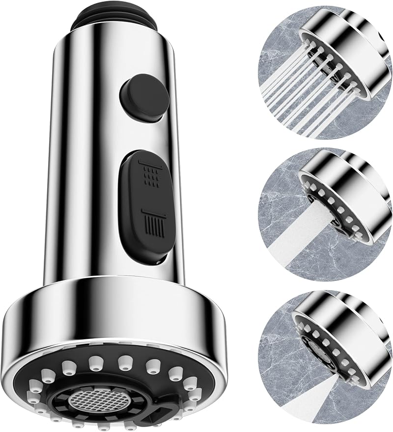 Hibbent 3 Function Kitchen Sprayer Head G1/2 Chrome Pull Out Replacement