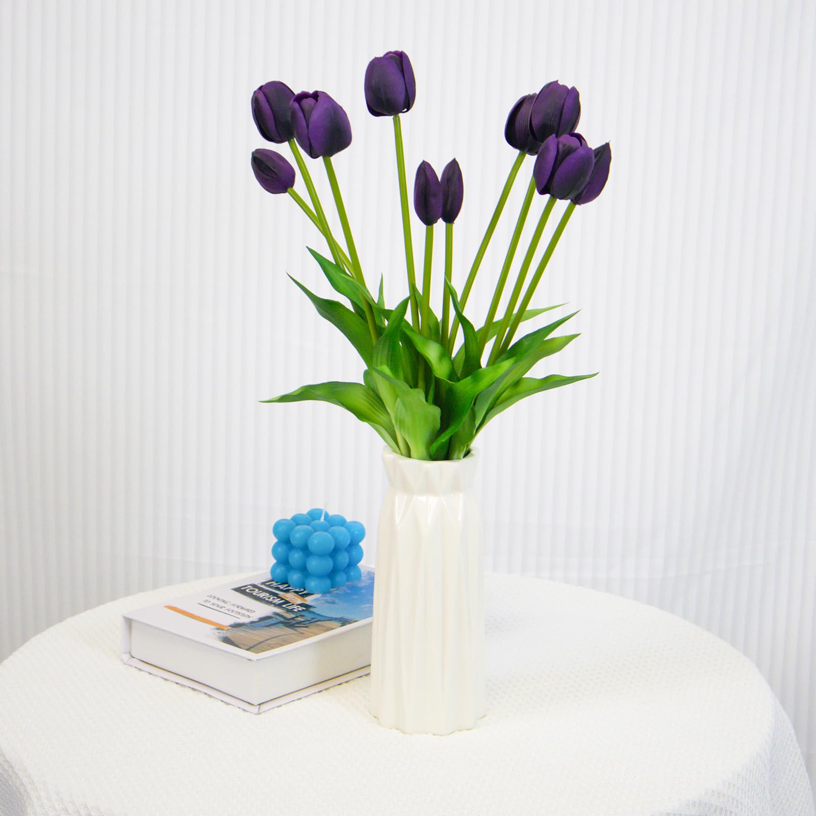 Photo 1 of 10 Pack Real Touch Tulips Artificial Flowers, 15.7 Inch Bendable Latex Tulips - No Maintenance Faux Flowers for Vase, Home Decor, Wedding Centerpiece (Purple)