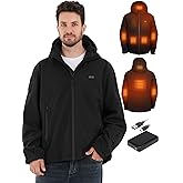 HOTHUGZ Heated Jacket for Men with 12V 15000mAh Battery Pack, Men's Soft Shell Electric Heated Coat for Winter Outdoor