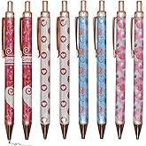 Maydahui 8 PCS Retractable Heart Ballpoint Pens Love Shaped Wing Pen Novelty Priting Metal Pen Black Ink for Valentine's Day School Party Office