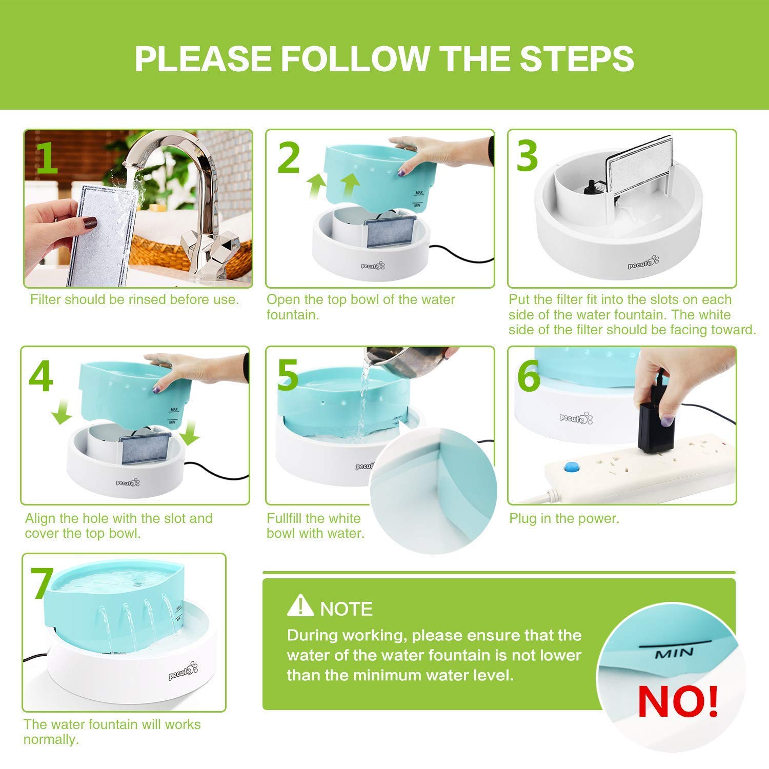 Pecute Cat Water Fountain 45 dB Ultra-Quiet Automatic Circulation USB Electric Water Feeder 1.6L with 2 Filters, Great for Cats, Small Dogs Drinking Indoor Outdoor Use