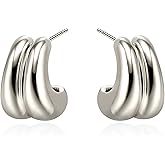 Gold Hoop Earrings for Women 18K Gold Plated Chunky Hoop Earrings Statement Lightweight Thick Trendy Small Gold Open Hoops Hypoallergenic Fashion Jewelry for Valentine's Day Gifts