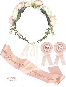 Baby Shower Decoration for Girl, Mother To Be Flower Crown, Growing a Princess Sash, Mommy to be Pin, Dad To Be Pin, Baby Shower Party Favors Decorations Gift, Mother to be Sash, It's a Girl