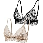 Lace Bralettes for Women No Underwire Sexy Triangle See Thru V Neck Unpadded Bra