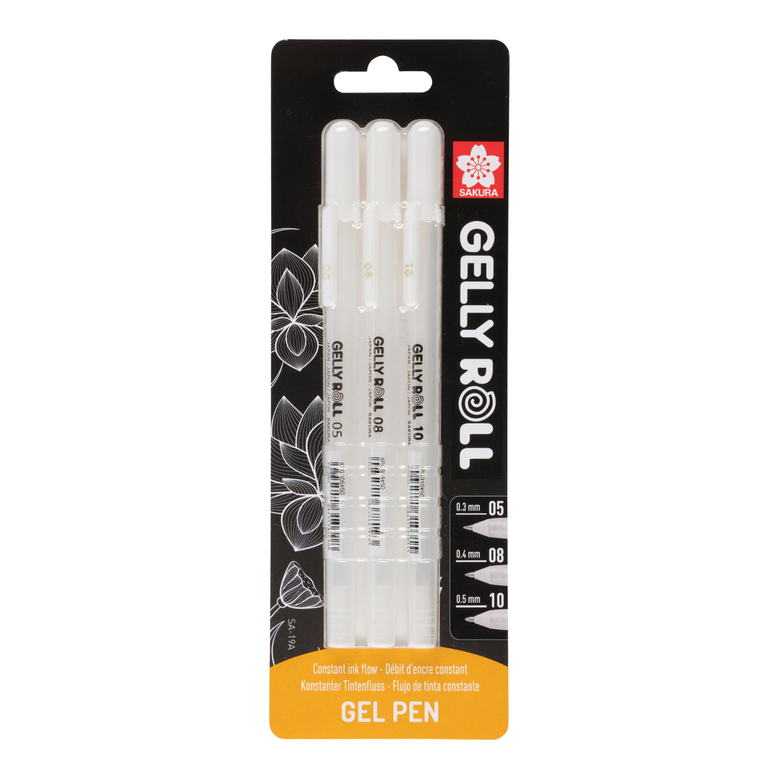 SAKURA 05/08/10 Gel Pens, Bright White Ink, Pack of 3