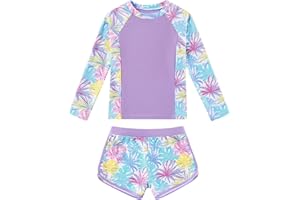 Ghteas Girls Rash Guard Long Sleeve Swimsuit 2 Piece Bathing Suit UPF 50+ Summer Beach Swimwear for Girl 5-14 Years