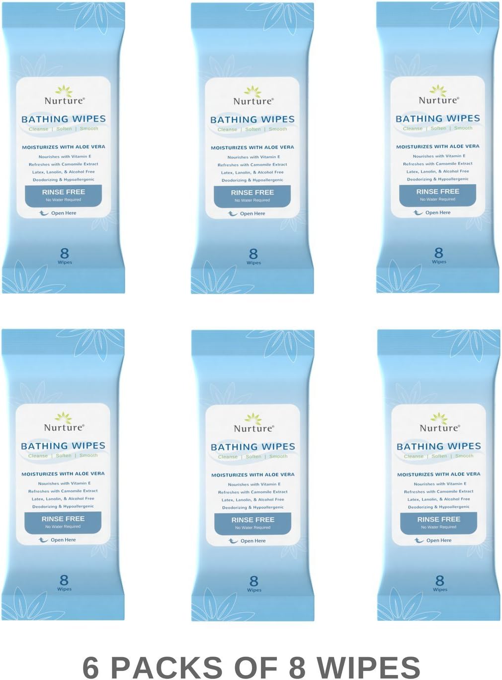 No Rinse Bathing Wipes (6-Pack) | 48 Microwavable Adult Wash Cloths with Aloe Vera and Vitamin E - Rinse Free Cleansing Body Bath Wipes - Latex, Lanolin, and Alcohol Free - 6 Packs of 8 Wipes: Beauty