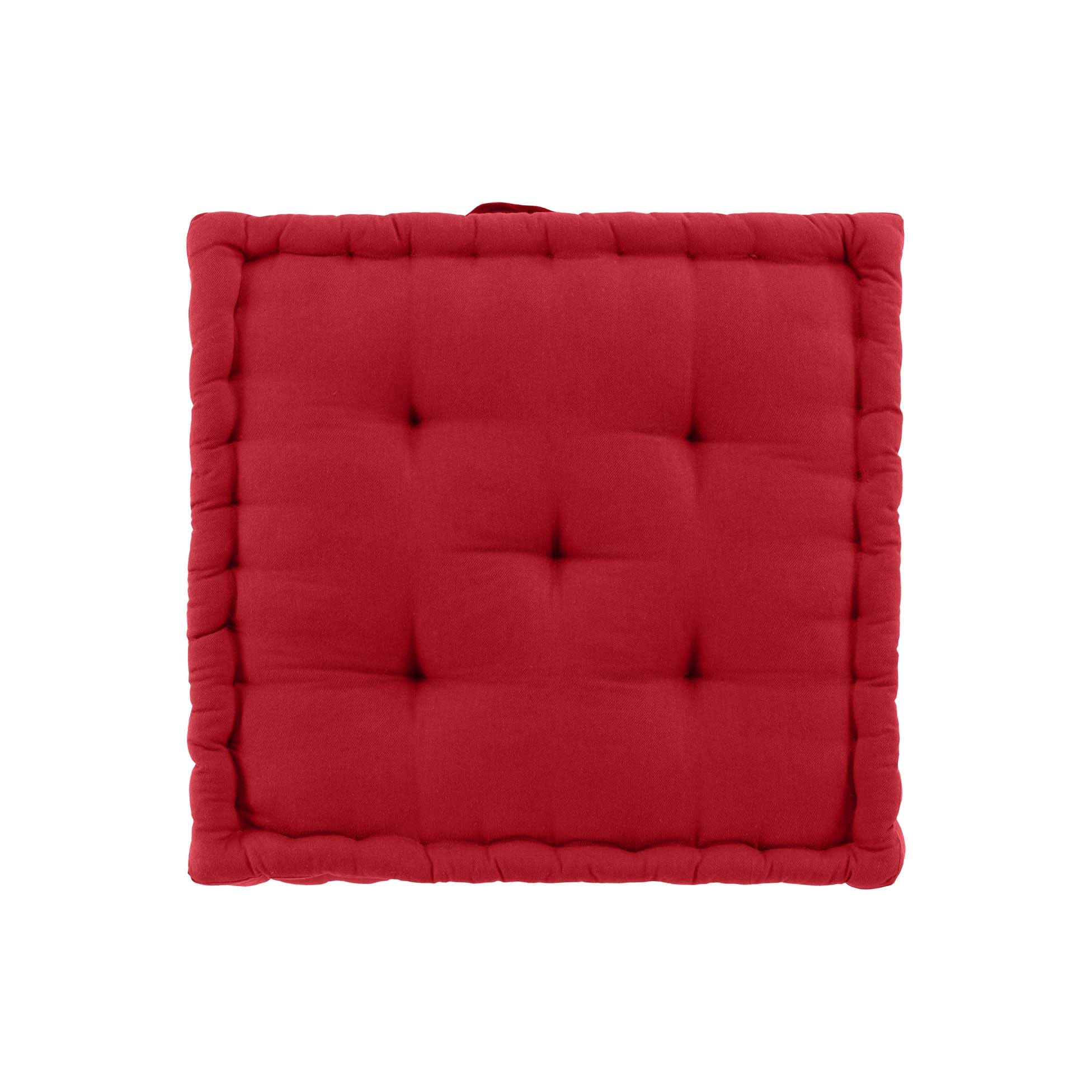 Douceur d'Intérieur, Twily 50 x 50 x 10 cm Cotton Recycled Polyester Floor Cushion, Red