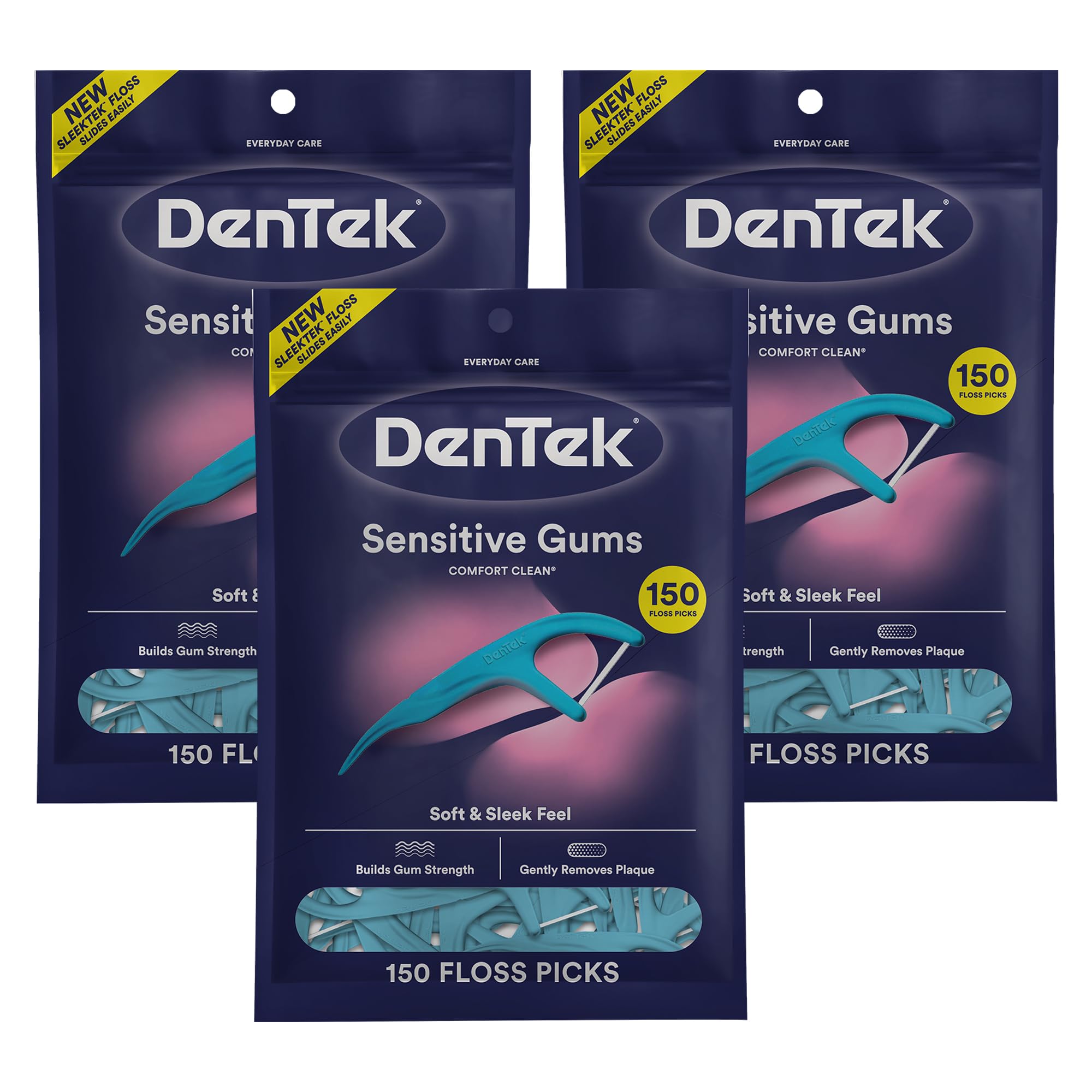 DenTek Comfort Clean Floss Picks | Silky Comfort Floss | 150 Count | 3 Pack | Packaging May Vary