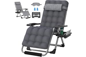 ZENPETIO 29In XL Zero Gravity Chair w/Cushion, Zero Gravity Recliner Lounge Chair for Indoor and Outdoor, Reclining Camping Chair for Lawn, Anti Gravity Chair with Cup Holder and Footrest, 440LBS