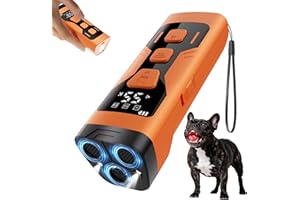 KQMOP Dog Bark Deterrent Devices, 3X Ultrasonic 65FT Anti Barking Device, 4 Gear Frequencies Safer Alternatives to Dog Training Bark Collars, Portable Design with Display for All Dogs (Orange)