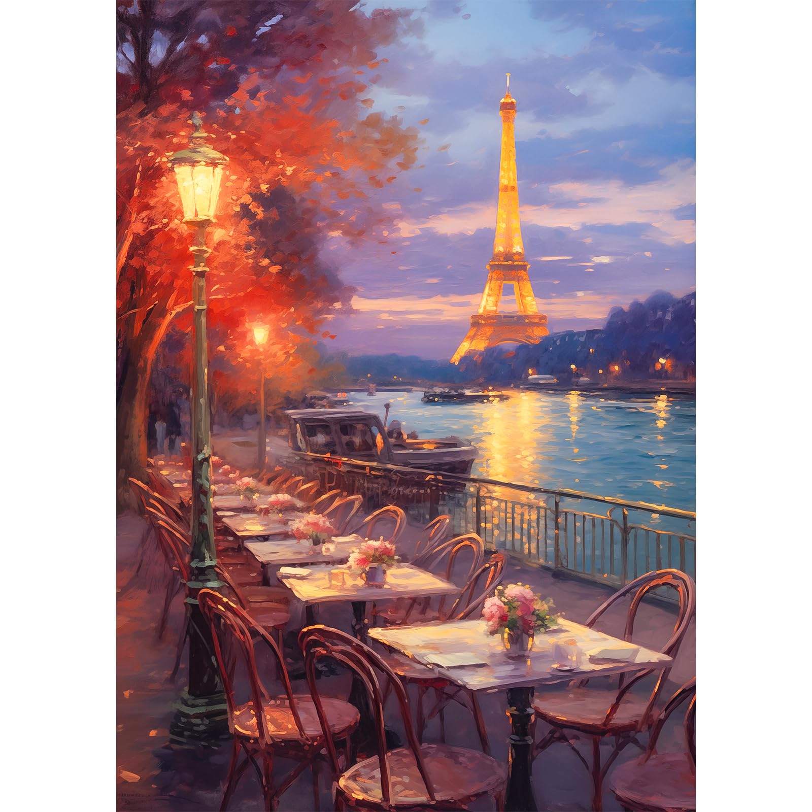 Jigsaw Puzzles for Adults 1000, Paris Riverside, Paris Romantic Night Scene Oil Painting Puzzle, Jigsaw Puzzles 1000 Piece for Seniors, Challenging Gift for Adults — image 1