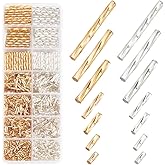 PandaHall 1606pcs 7 Sizes Glass Twisted Bugle & Metallic Tube Beads 5/6/9/12/20/25/30mm Long Tube Seed Beads Spacer Golden/Silver, for Earrings, Bracelets, Necklaces