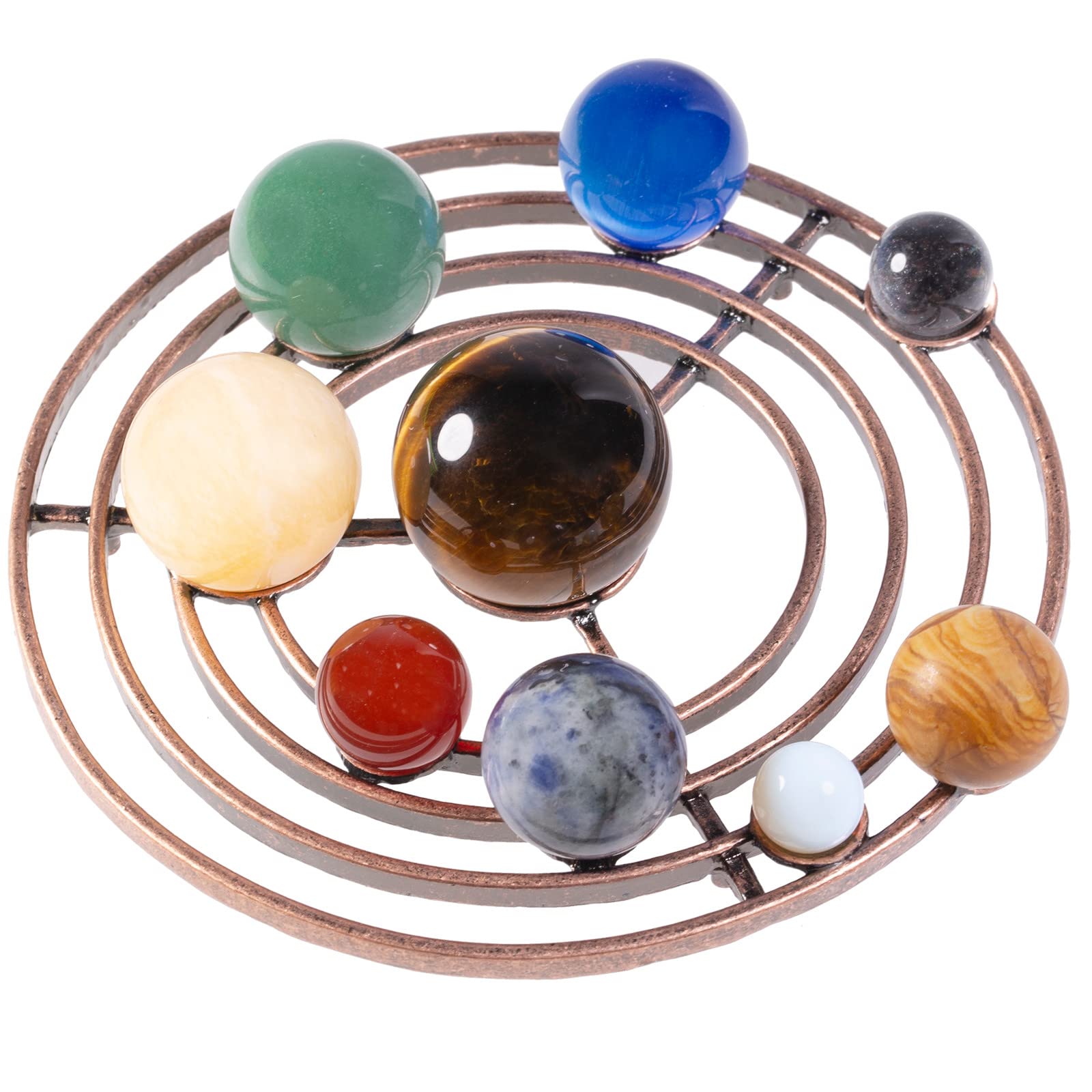 mookaitedecor 9 Planets Stone Solar System Ball Set, Healing Crystal Gifts for Astronomy Lovers, Semi Precious Stones Galaxy Universe Quartz Sphere with Round Stand for Home Office Room Decor