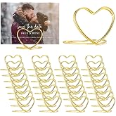 CUNGLIN Gold Heart Mini Card Holders 32PCS &ndash; Ideal for Small Photos, Pictures, Business Cards, Memos &amp; Game Cards Stand Clips(Lightweight Use) Perfect for Wedding, Party, Office Decor